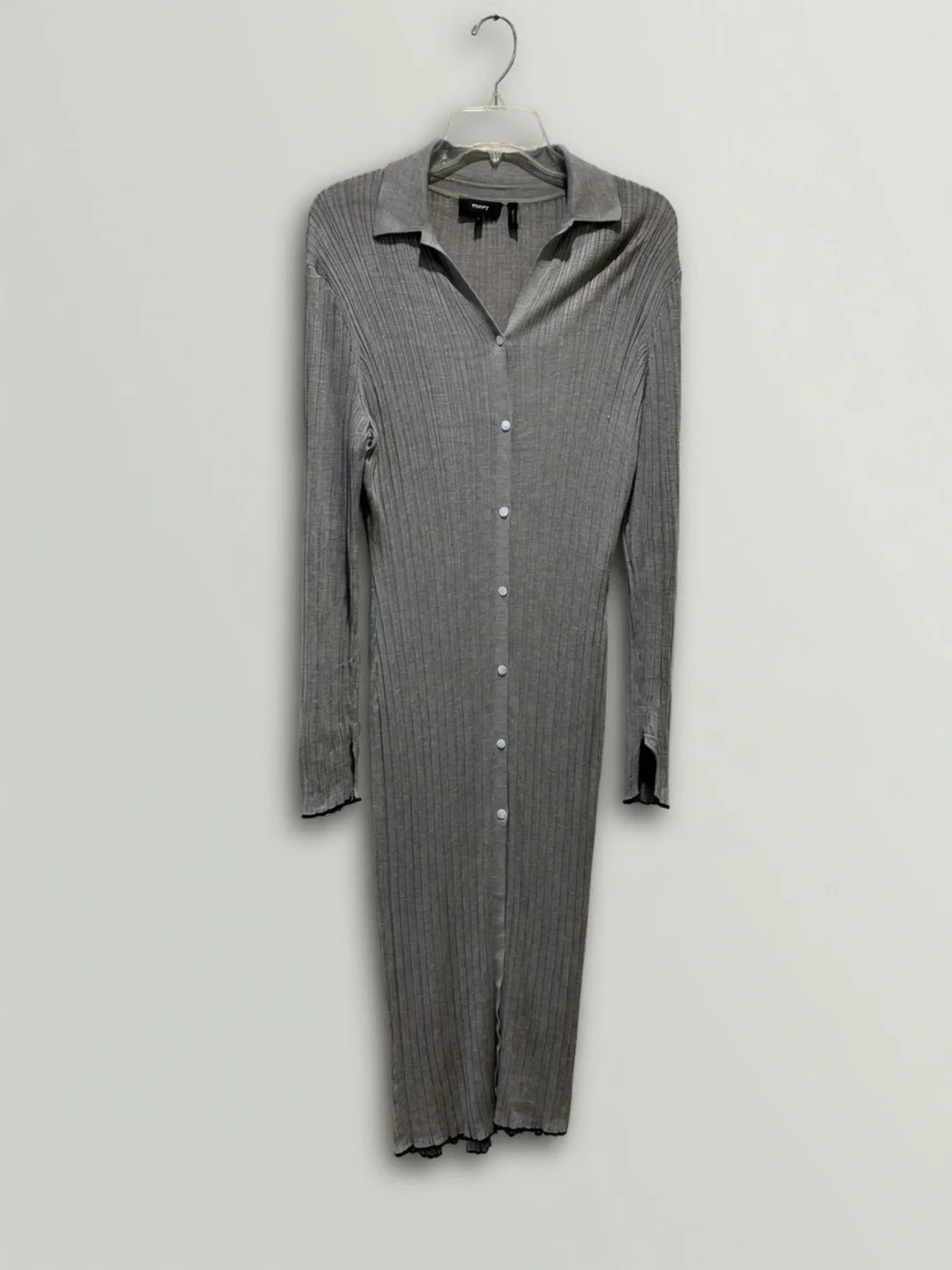 Theory washable silk rib cardigan in Grey Knitwear Minimalist Quiet Luxury Sz L